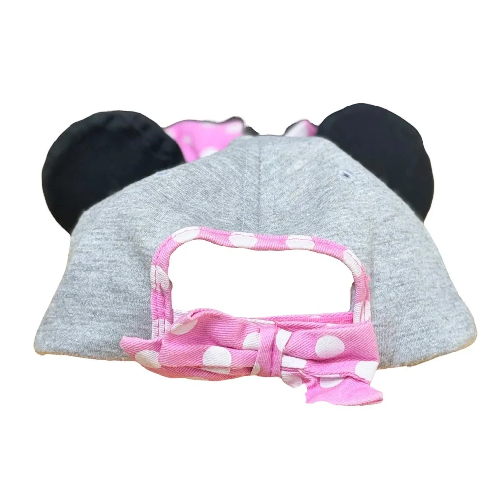 Disney Minnie Mouse Girls Baseball Hat Pink Polka Dot Ears Bow Gray OSFM Cap